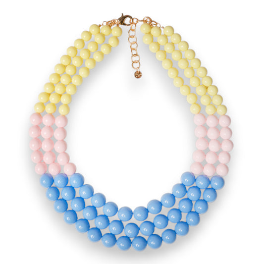 Collana girocollo a tre fili con sfere in acrilico multicolore