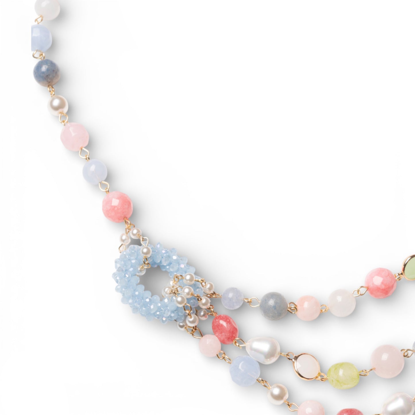 Collana girocollo multilinee con pietre dure e vetro multicolore