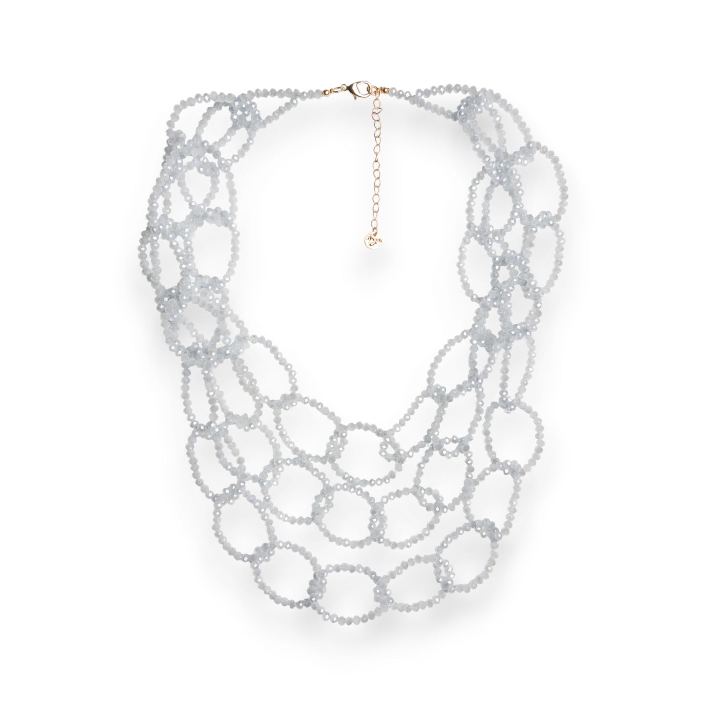 Collana multi fili strutturata con pietre in vetro grigio