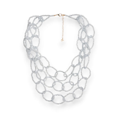 Collana multi fili strutturata con pietre in vetro grigio