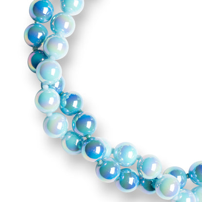 Collana girocollo con due fili di sfere in acrilico lucide tono blu