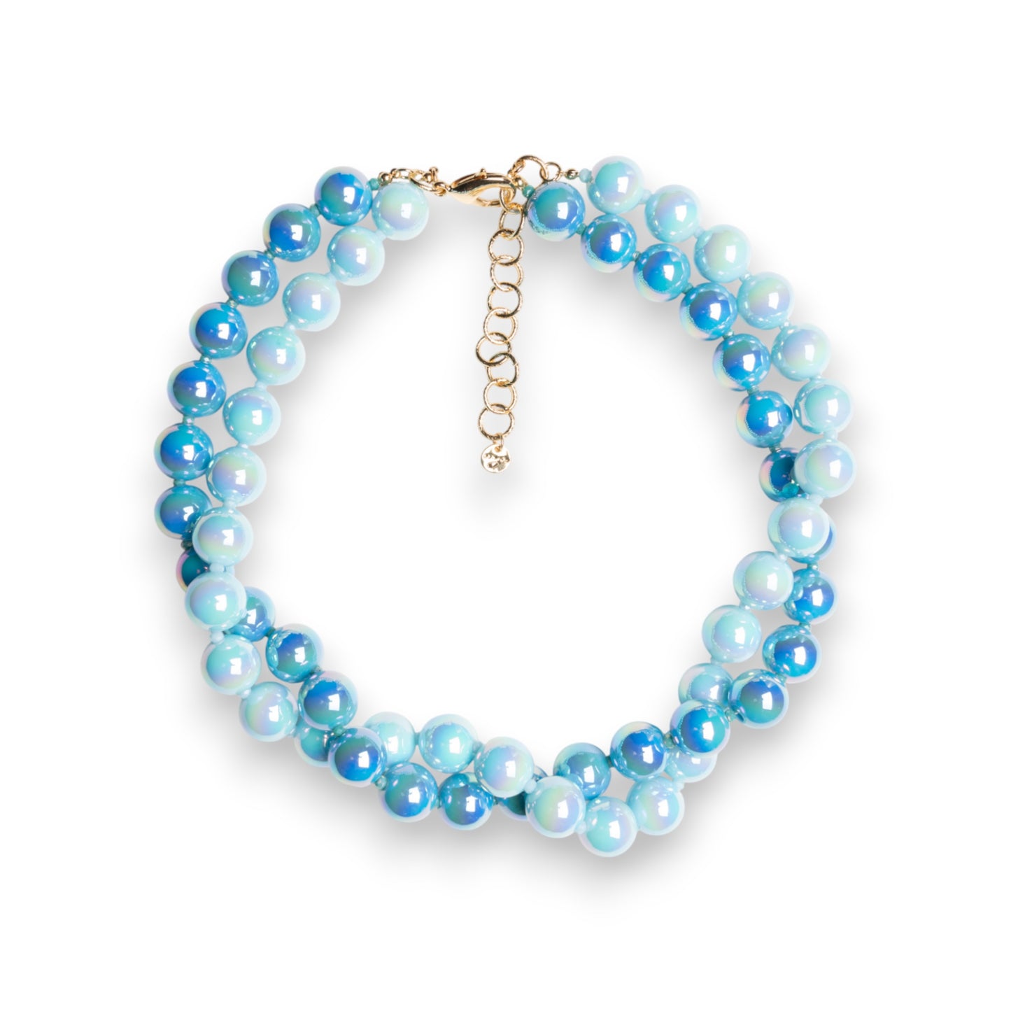 Collana girocollo con due fili di sfere in acrilico lucide tono blu