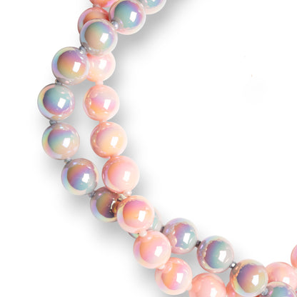 Collana girocollo con due fili di sfere in acrilico lucide rosa e grigio
