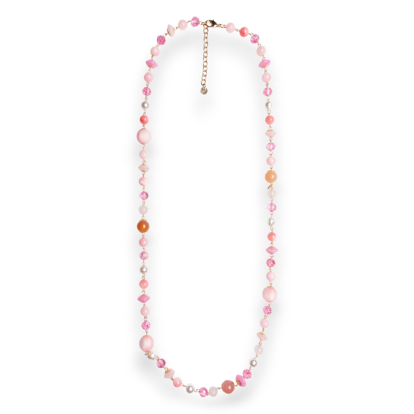 Collana lunga con pietre dure e vetro tono rosa