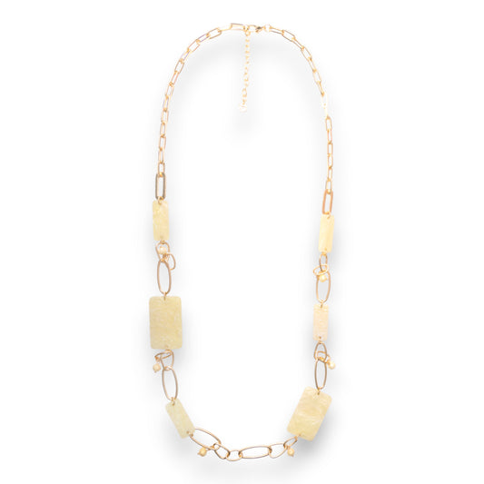 Collana lunga a catena con pietre rettangolari in acrilico gialle