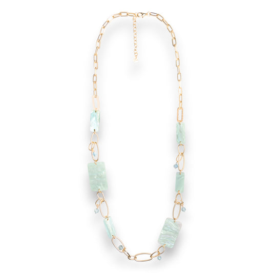 Collana lunga a catena con pietre rettangolari in acrilico verde