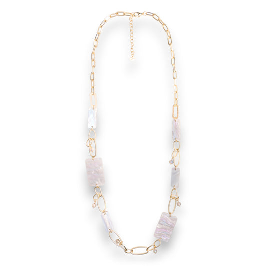 Collana lunga a catena con pietre rettangolari in acrilico lilla