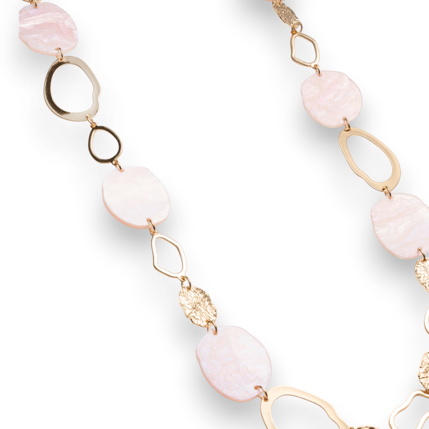 Collana lunga a catena con pietre circolari in acrilico rosa