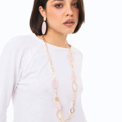 Collana lunga a catena con pietre circolari in acrilico rosa