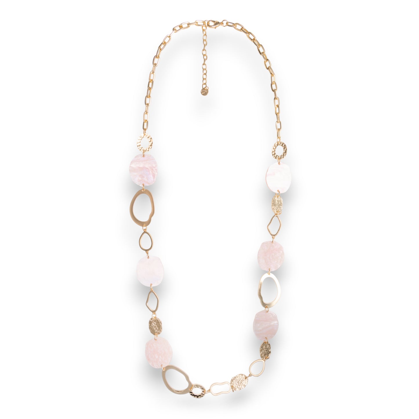 Collana lunga a catena con pietre circolari in acrilico rosa