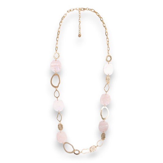 Collana lunga a catena con pietre circolari in acrilico rosa