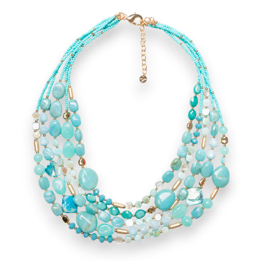 Collana multi fili con pietre in acrilico e vetro turchesi