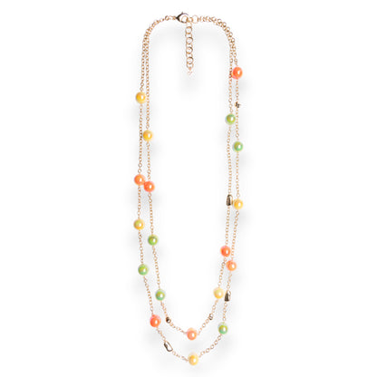 Collana lunga a due linee in catena con sfere in acrilico lucide multicolore