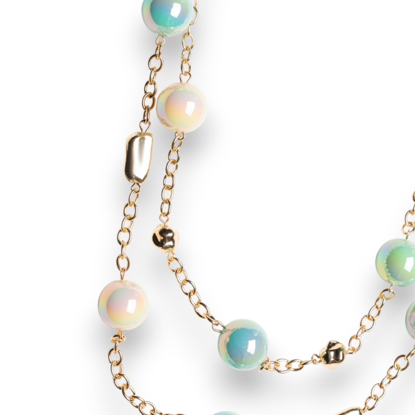 Collana lunga a due linee in catena con sfere in acrilico lucide multi verde
