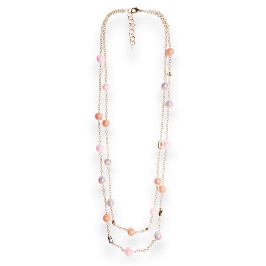 Collana lunga a due linee in catena con sfere in acrilico lucide multi rosa