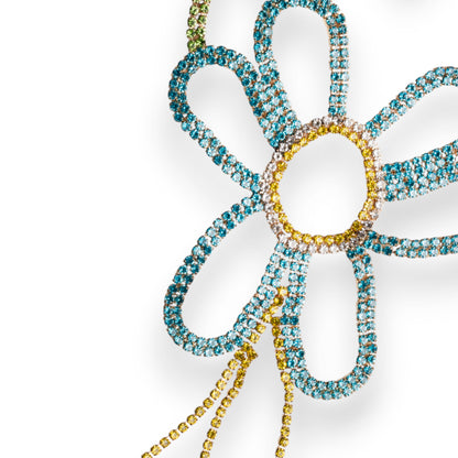 Collana girocollo in filo di strass con pietre in vetro design a fiore multicolore
