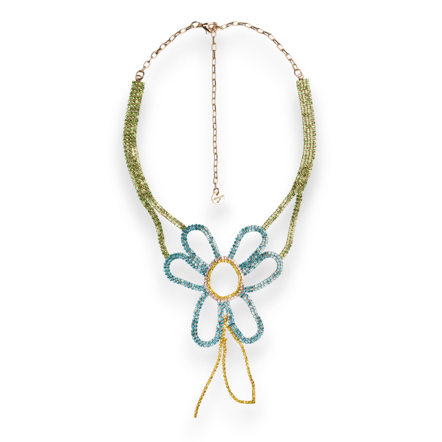 Collana girocollo in filo di strass con pietre in vetro design a fiore multicolore