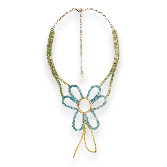 Collana girocollo in filo di strass con pietre in vetro design a fiore multicolore