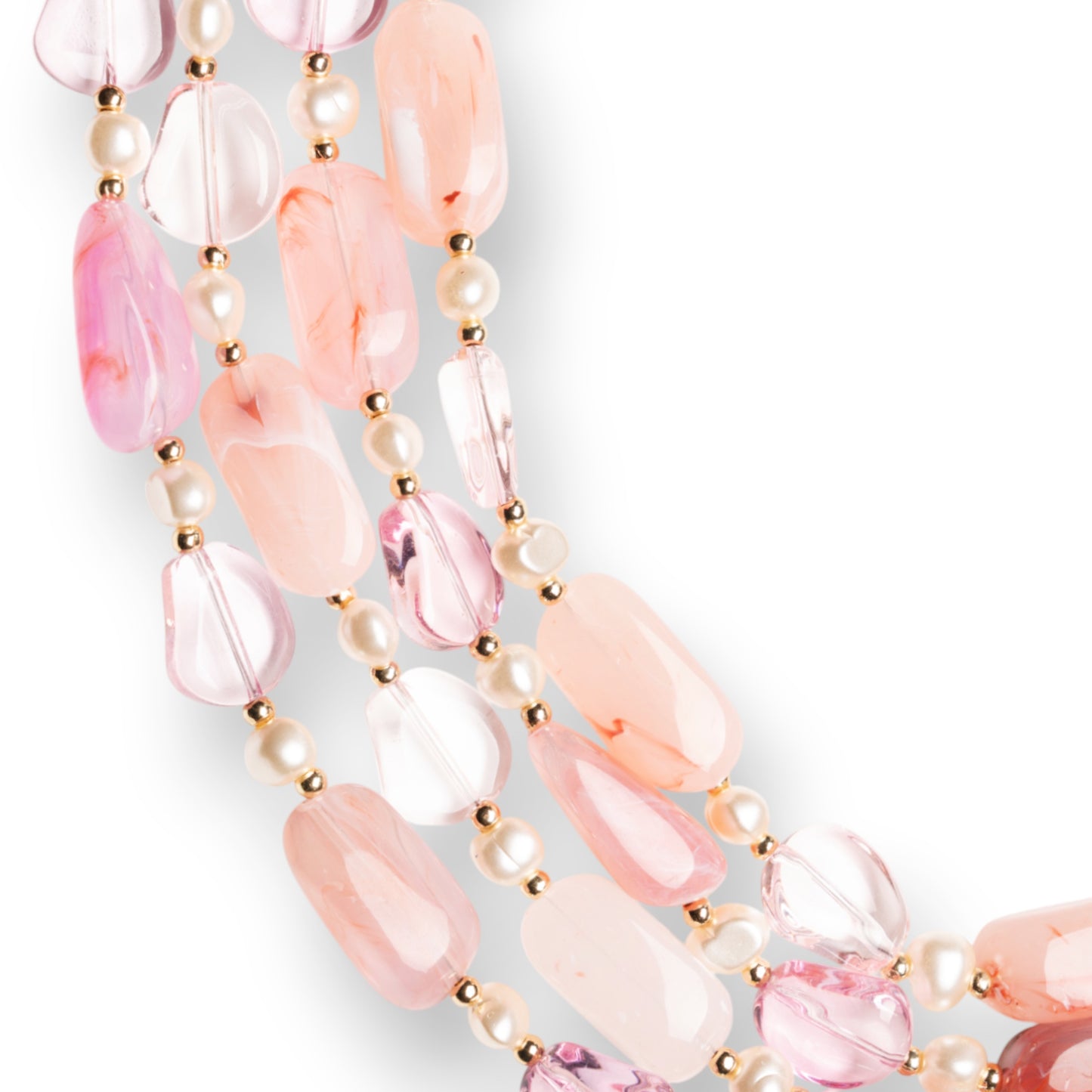 Collana girocollo multi filo con pietre vetro ed acrilico tono rosa