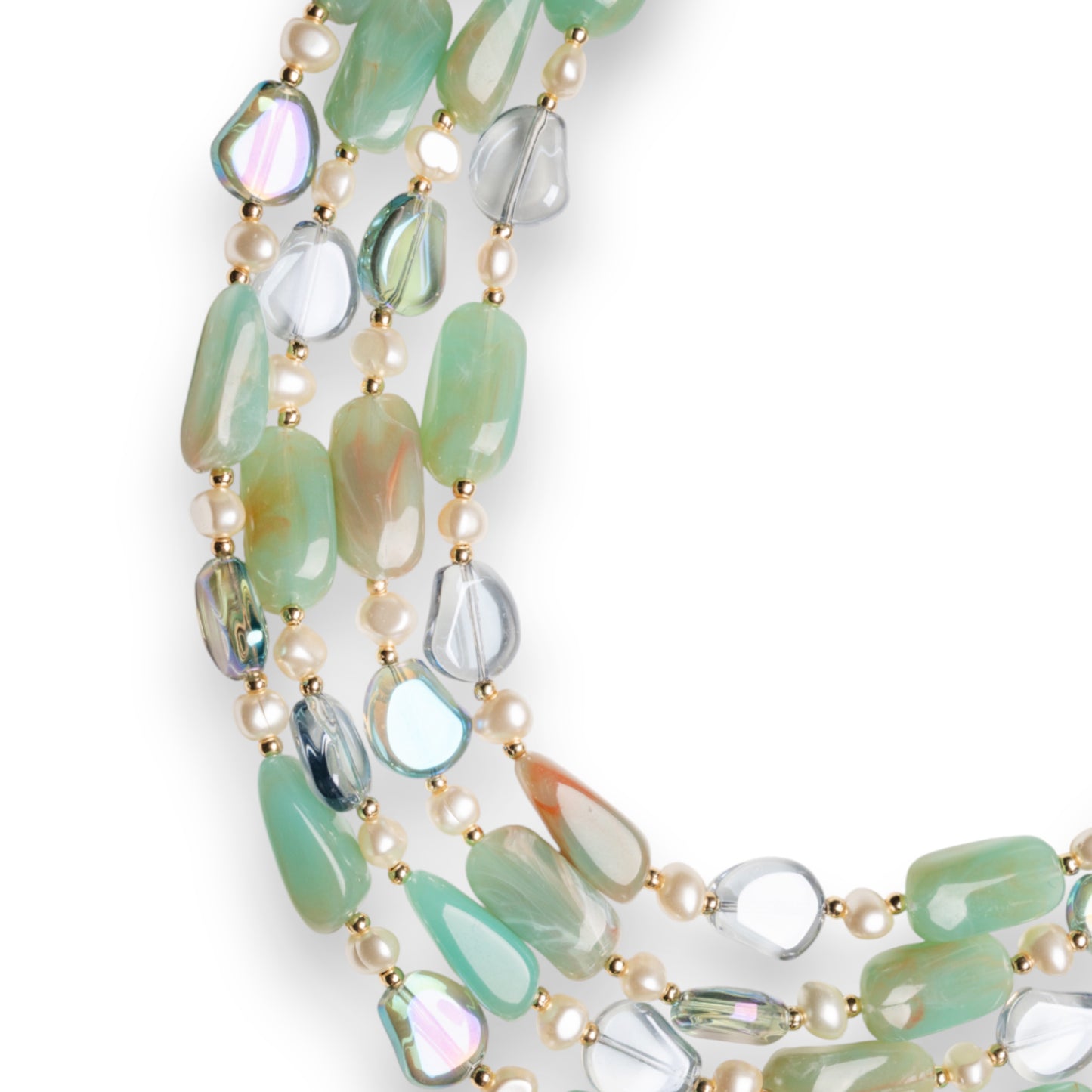 Collana girocollo multi filo con pietre vetro ed acrilico tono verde