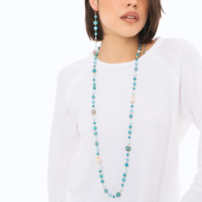 Collana lunga con pietre dure tono turchese
