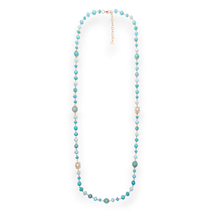 Collana lunga con pietre dure tono turchese