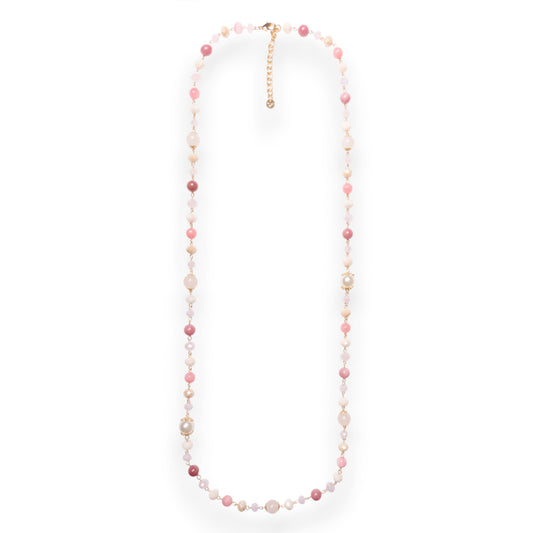 Collana lunga con pietre dure tono rosa