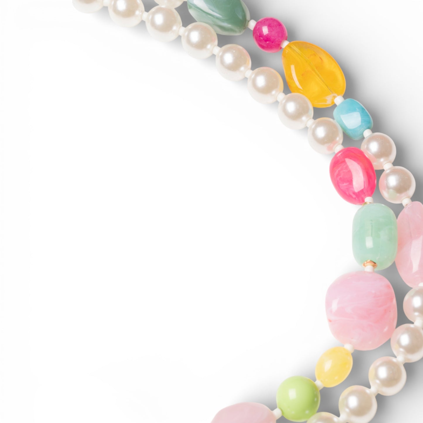 Collana girocollo a due linee di perle in acrilico con inserti in vetro multicolore