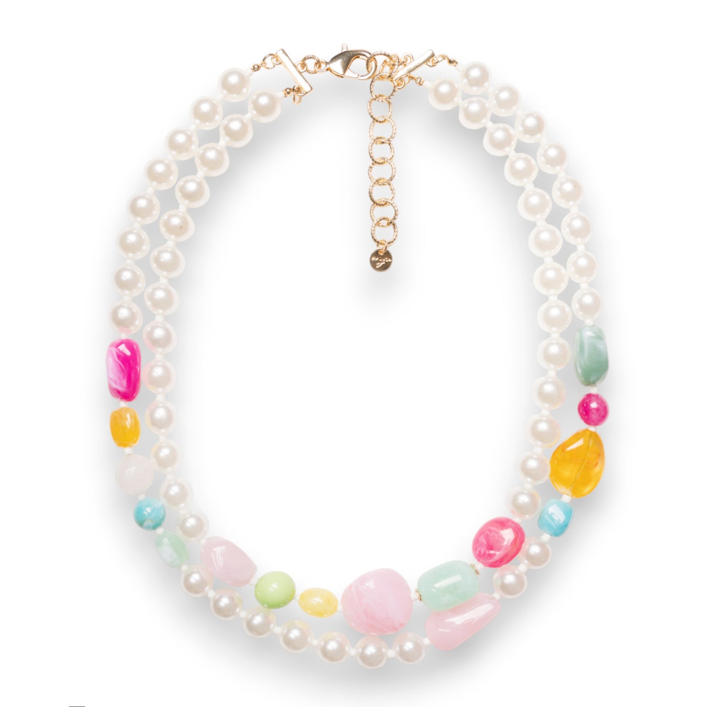Collana girocollo a due linee di perle in acrilico con inserti in vetro multicolore