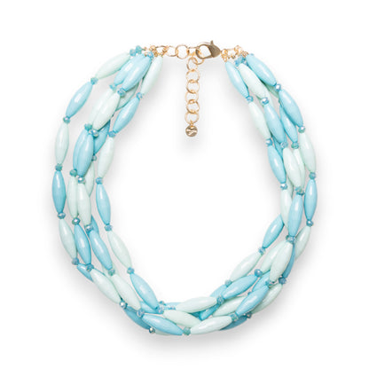 Collana girocollo multi fili con elementi ovali in acrilico turchese