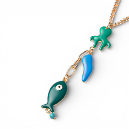 Collana a catena sottile con pendenti charms marini smaltati