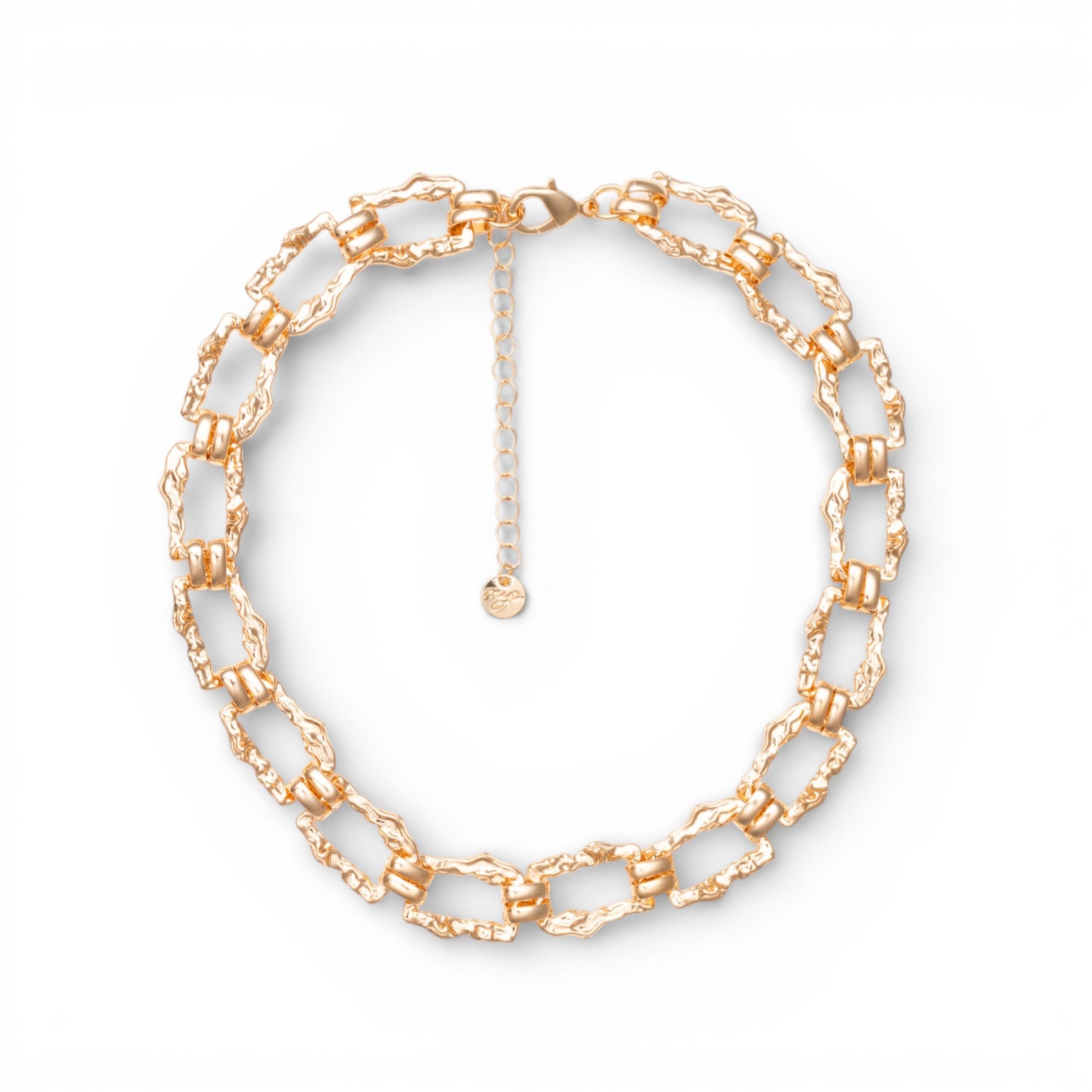 Collana girocollo in metallo con maglia rettangolare martellata