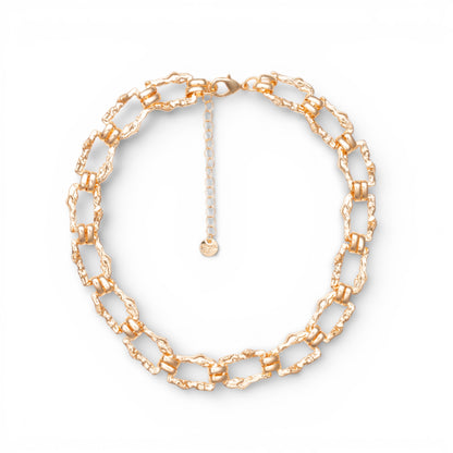 Collana girocollo in metallo con maglia rettangolare martellata