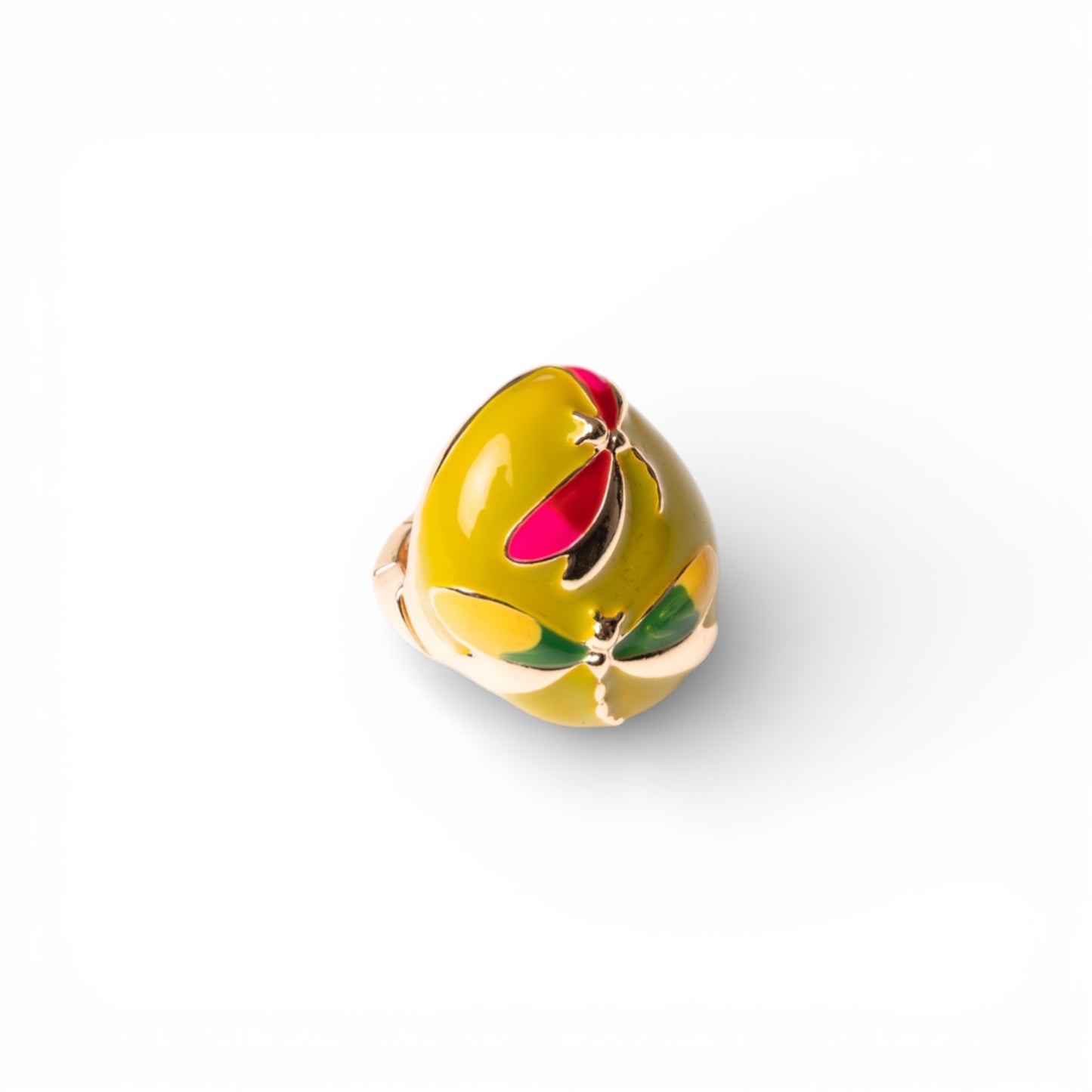 Anello in metallo elastico smaltato verde con design a libellula