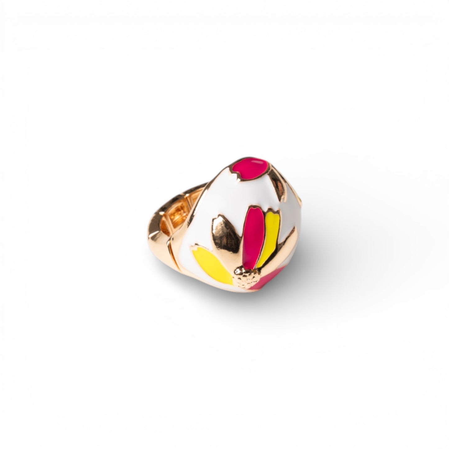 Anello in metallo elastico smaltato bianco con design a fiore