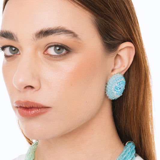 Orecchini a clip ovali con microcristalli in vetro azzurri