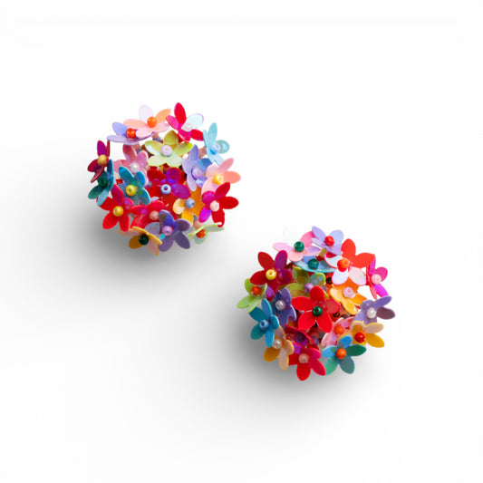 Orecchini a base circolare con fiorellini multicolore