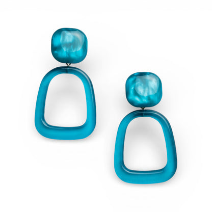 Orecchini pendenti a clip geometrici in acrilico blu