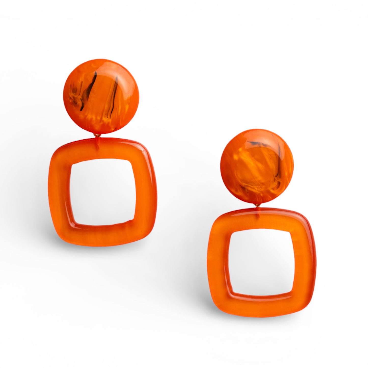 Orecchini pendenti a clip quadrati in acrilico arancio