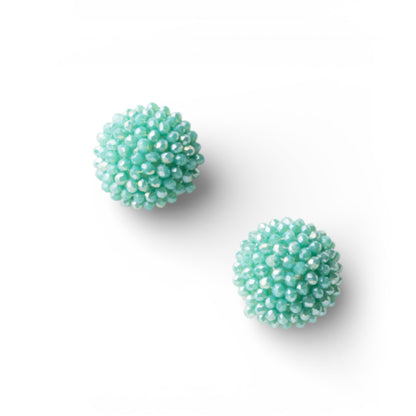 Orecchini a clip circolari con piccole pietre in vetro verde petrolio