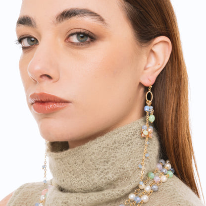 Orecchini pendenti a catena con pietre in vetro multicolore