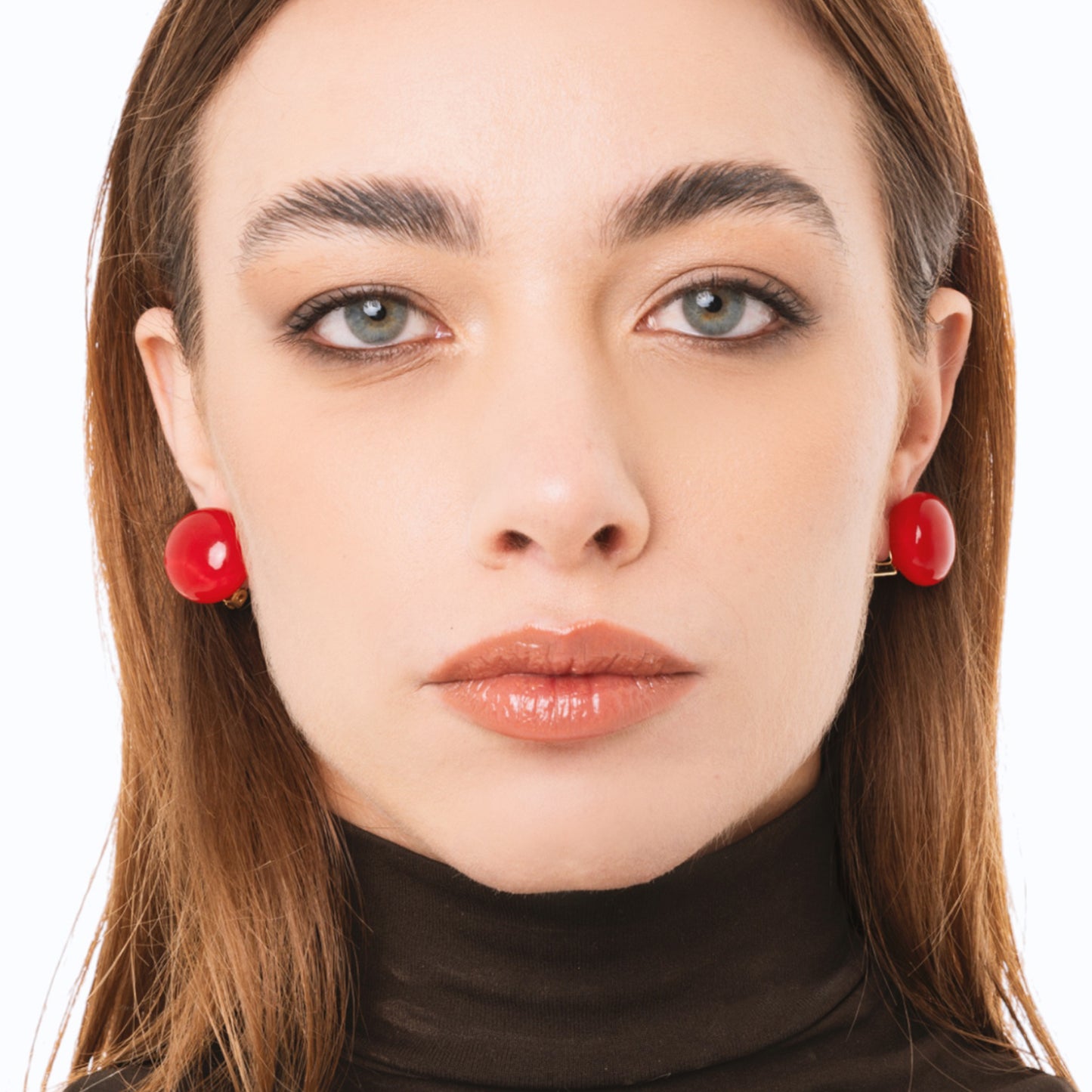 Orecchini a clip con pietra circolare in resina marmorizzata rossa