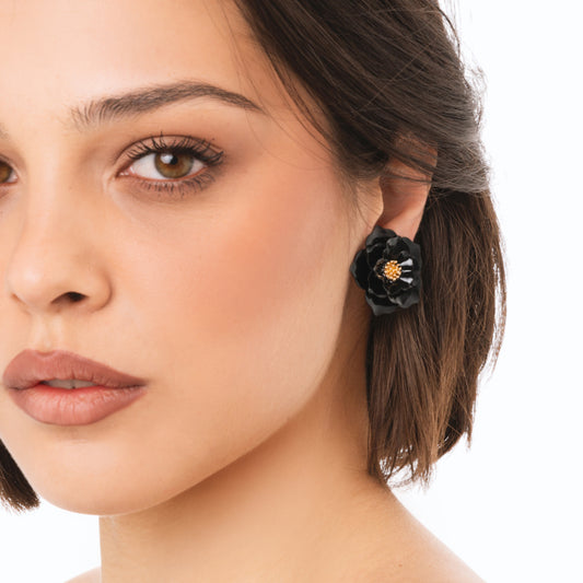 Orecchini a clip in metallo con design a rosa nera