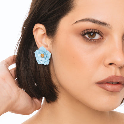 Orecchini a clip in metallo con design a rosa celeste