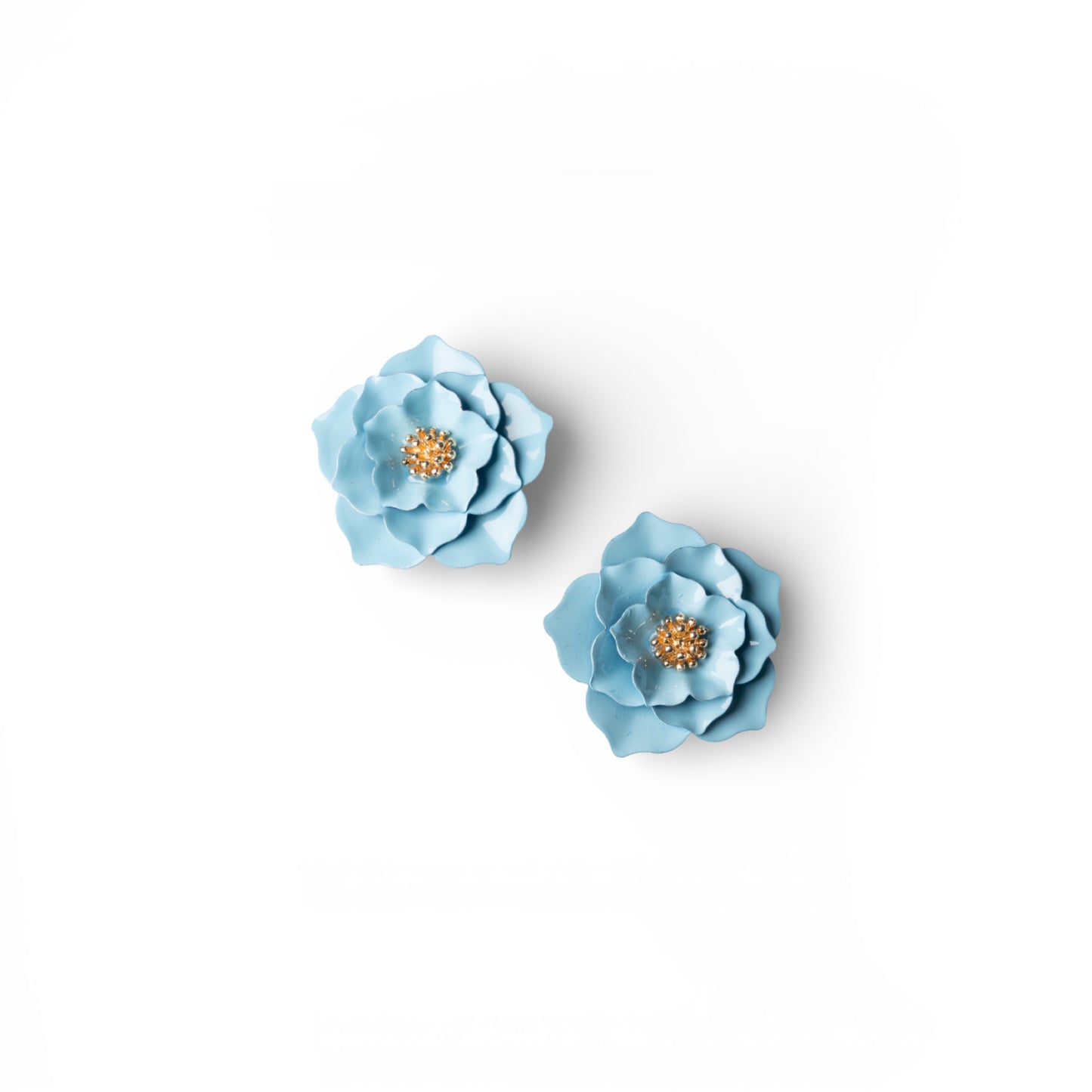 Orecchini a clip in metallo con design a rosa celeste