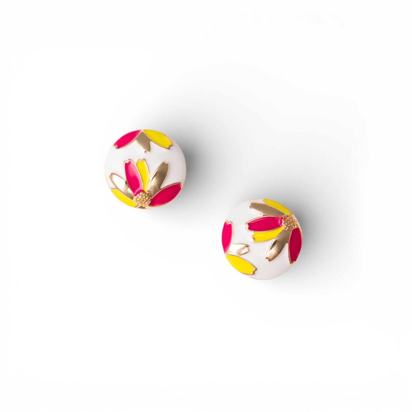 Orecchini circolari smaltati di bianco con designa fiori multi