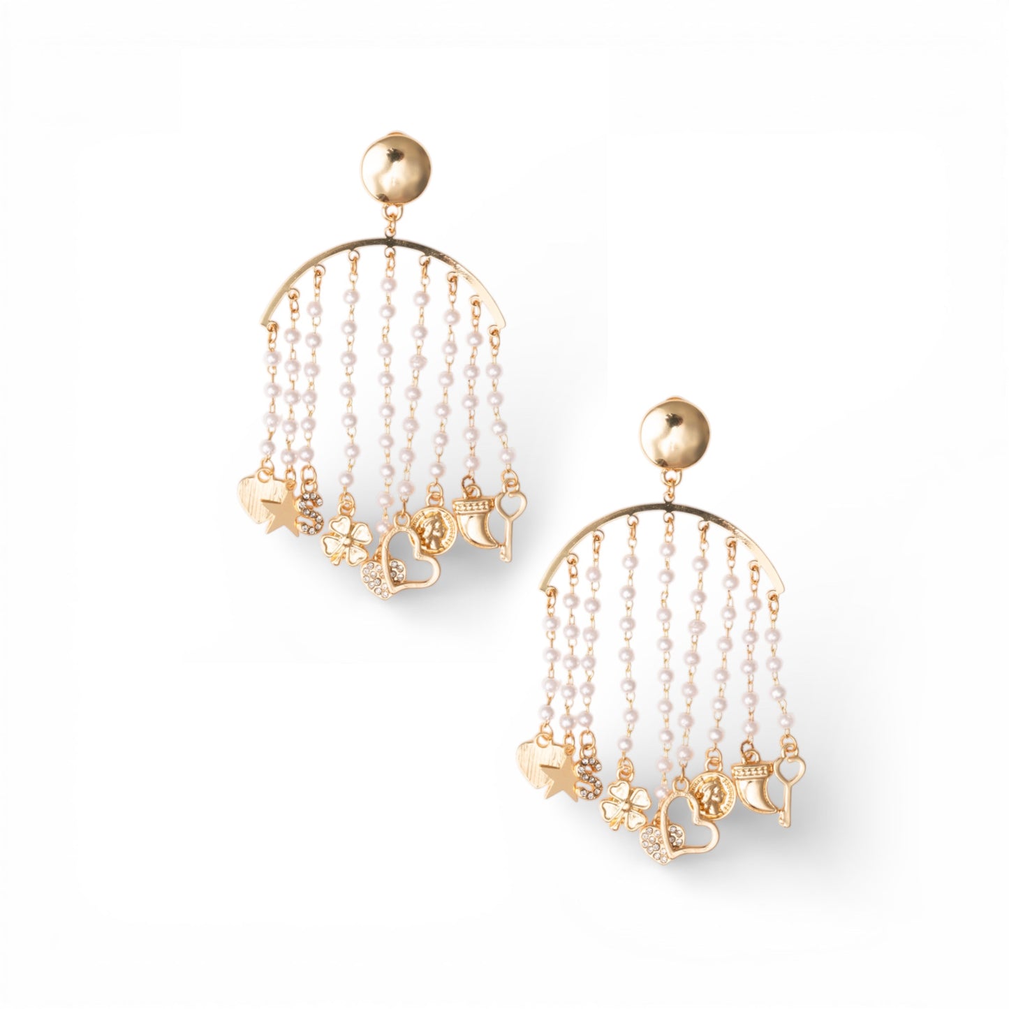 Orecchini in metallo con pendente cascata di fili di perline con charms