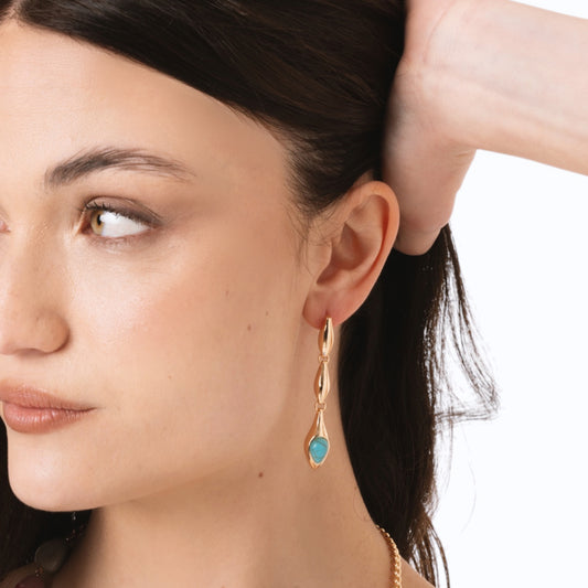 Orecchini pendenti in metallo con pietra turchese