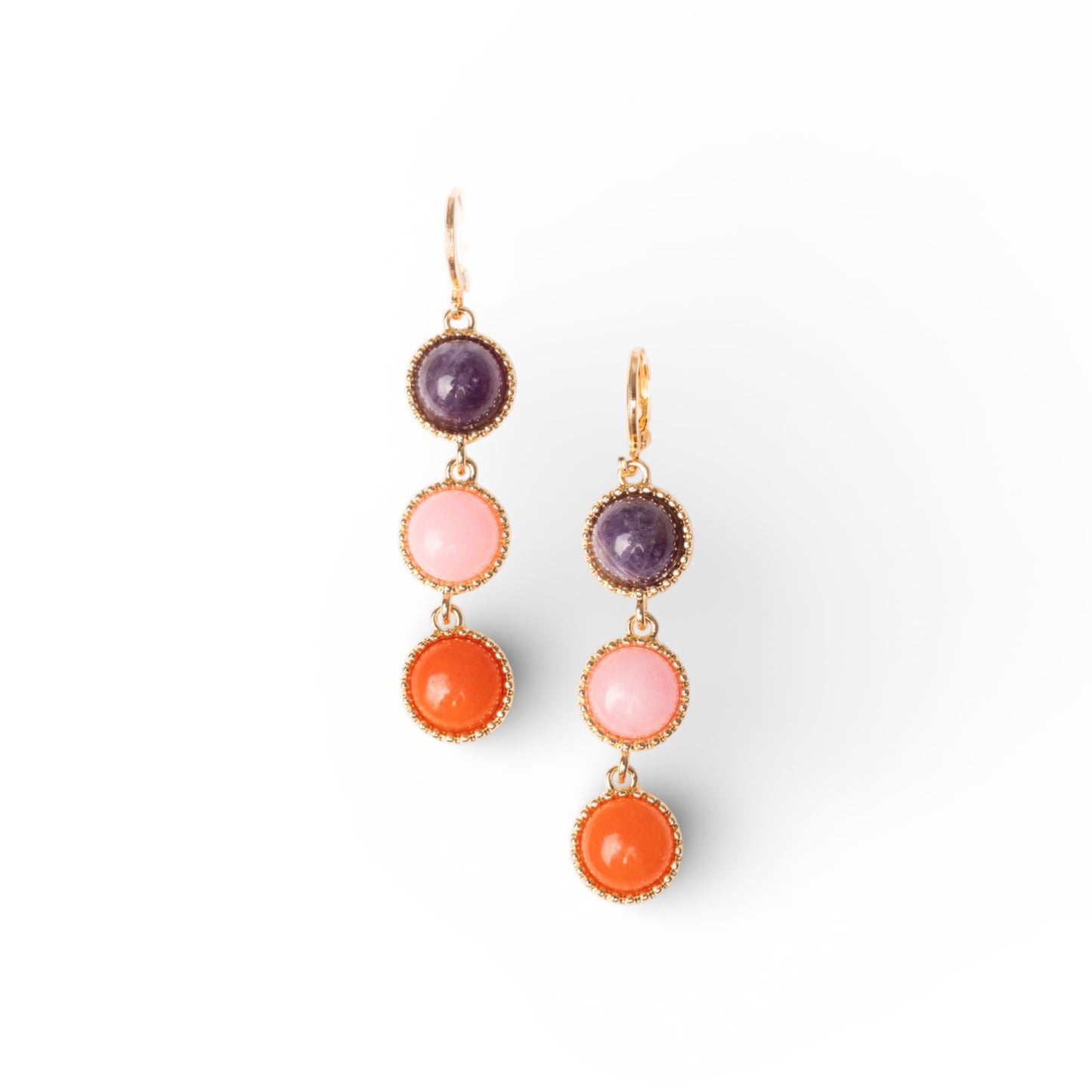 Orecchini in metallo pendenti con tre pietre dure multicolore
