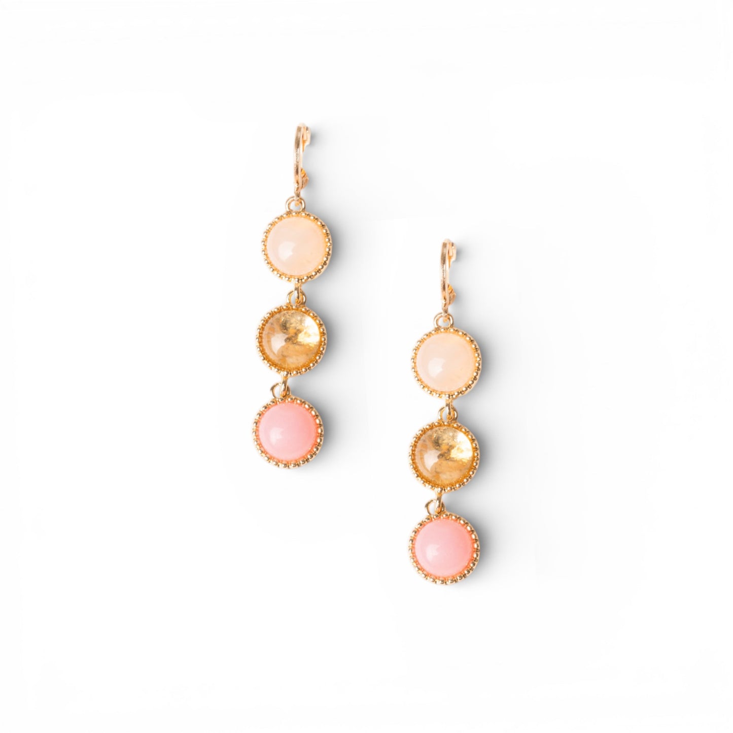 Orecchini in metallo pendenti con tre pietre dure tono rosa